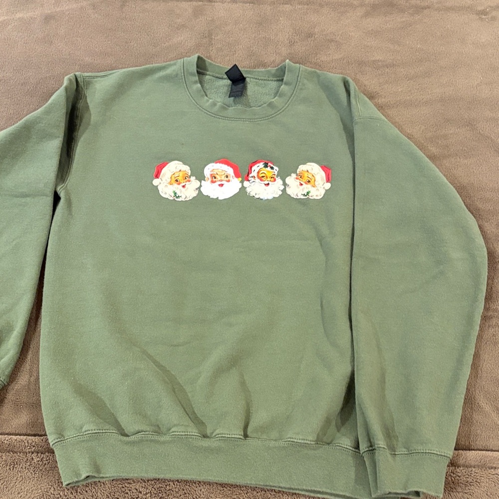 Green Santa Print ladies Sweater